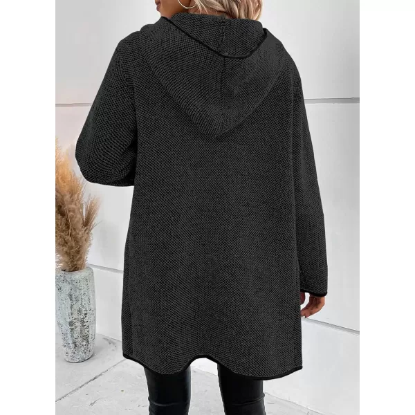 Sidefeel Womens 2024 Fall Long Sleeve Open Front Contrast Cardigan Sweaters Oversized Chunky Knit Hooded Sweaters CoatCharcoal