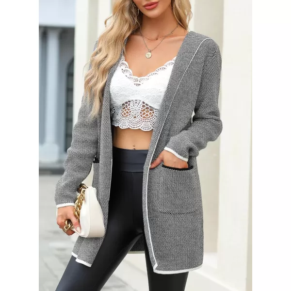 Sidefeel Womens 2024 Fall Long Sleeve Open Front Contrast Cardigan Sweaters Oversized Chunky Knit Hooded Sweaters CoatGray