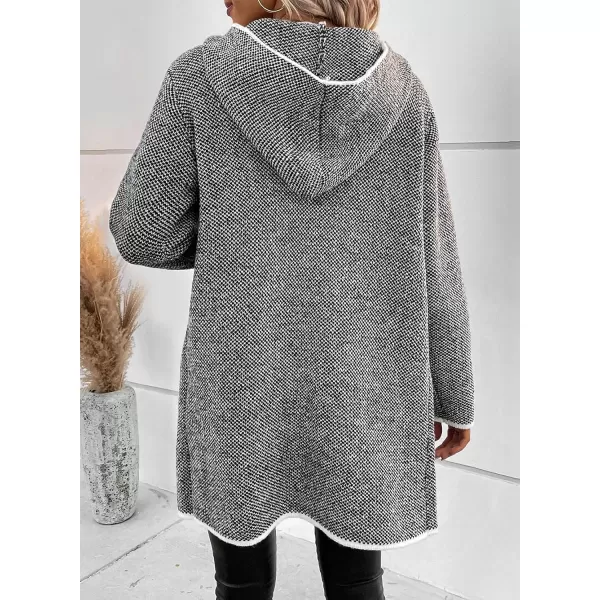 Sidefeel Womens 2024 Fall Long Sleeve Open Front Contrast Cardigan Sweaters Oversized Chunky Knit Hooded Sweaters CoatGray