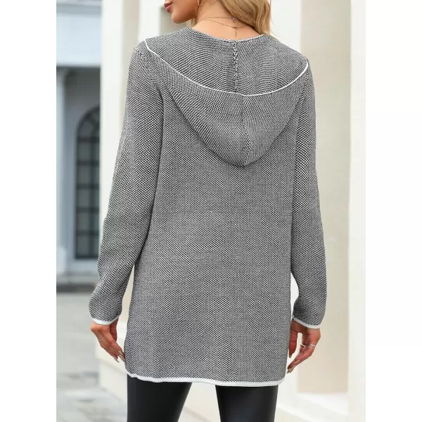 Sidefeel Womens 2024 Fall Long Sleeve Open Front Contrast Cardigan Sweaters Oversized Chunky Knit Hooded Sweaters CoatGray