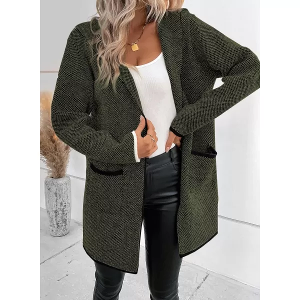 Sidefeel Womens 2024 Fall Long Sleeve Open Front Contrast Cardigan Sweaters Oversized Chunky Knit Hooded Sweaters CoatGreen