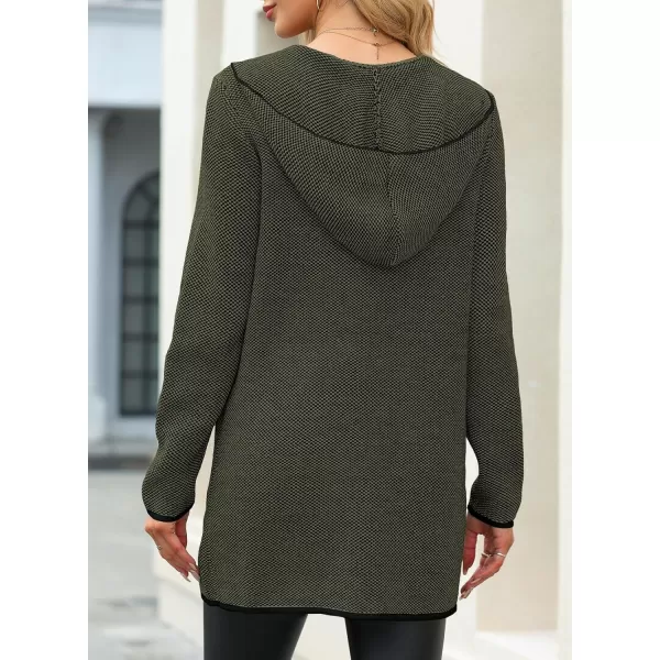 Sidefeel Womens 2024 Fall Long Sleeve Open Front Contrast Cardigan Sweaters Oversized Chunky Knit Hooded Sweaters CoatGreen