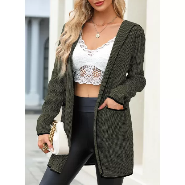 Sidefeel Womens 2024 Fall Long Sleeve Open Front Contrast Cardigan Sweaters Oversized Chunky Knit Hooded Sweaters CoatGreen