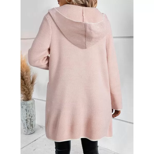 Sidefeel Womens 2024 Fall Long Sleeve Open Front Contrast Cardigan Sweaters Oversized Chunky Knit Hooded Sweaters CoatPink