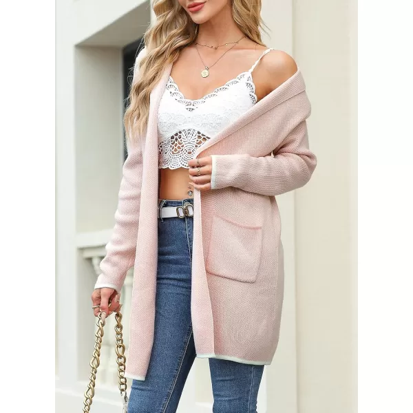 Sidefeel Womens 2024 Fall Long Sleeve Open Front Contrast Cardigan Sweaters Oversized Chunky Knit Hooded Sweaters CoatPink