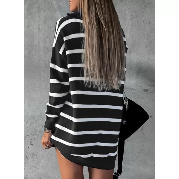 Sidefeel Womens 2024 Fall Sweater Dress Long Sleeve V Neck Striped Knit Bodycon Winter DressesBlack