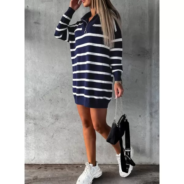 Sidefeel Womens 2024 Fall Sweater Dress Long Sleeve V Neck Striped Knit Bodycon Winter DressesBlue