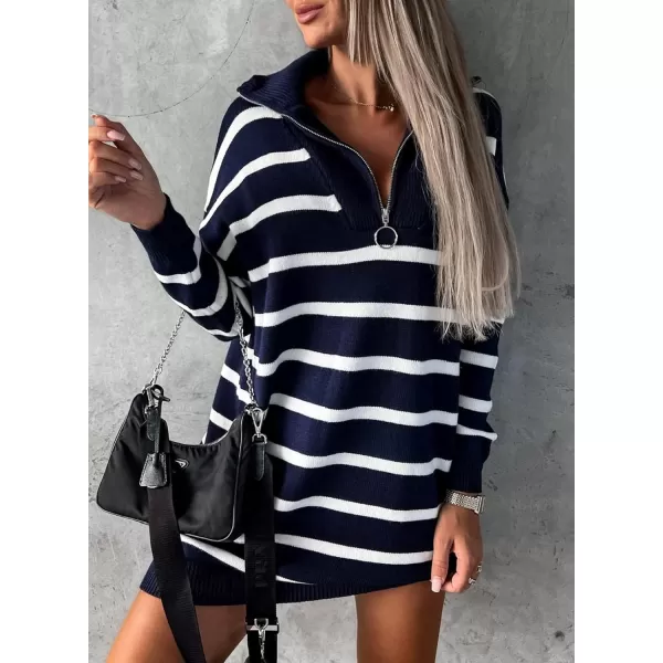 Sidefeel Womens 2024 Fall Sweater Dress Long Sleeve V Neck Striped Knit Bodycon Winter DressesBlue