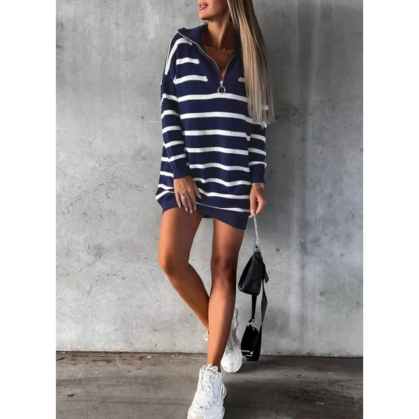 Sidefeel Womens 2024 Fall Sweater Dress Long Sleeve V Neck Striped Knit Bodycon Winter DressesBlue