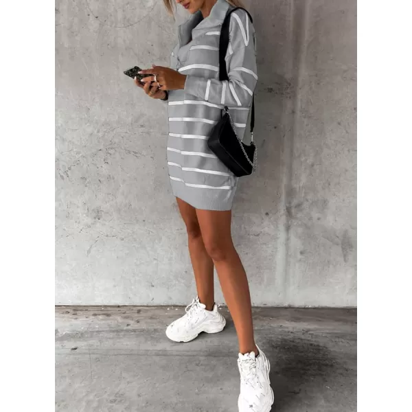 Sidefeel Womens 2024 Fall Sweater Dress Long Sleeve V Neck Striped Knit Bodycon Winter DressesGray