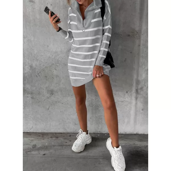 Sidefeel Womens 2024 Fall Sweater Dress Long Sleeve V Neck Striped Knit Bodycon Winter DressesGray