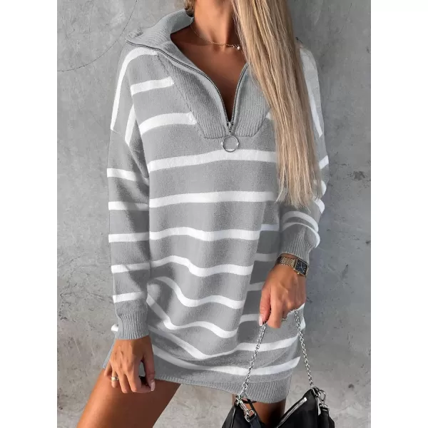 Sidefeel Womens 2024 Fall Sweater Dress Long Sleeve V Neck Striped Knit Bodycon Winter DressesGray