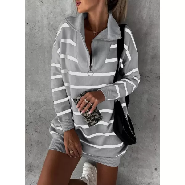 Sidefeel Womens 2024 Fall Sweater Dress Long Sleeve V Neck Striped Knit Bodycon Winter DressesGray