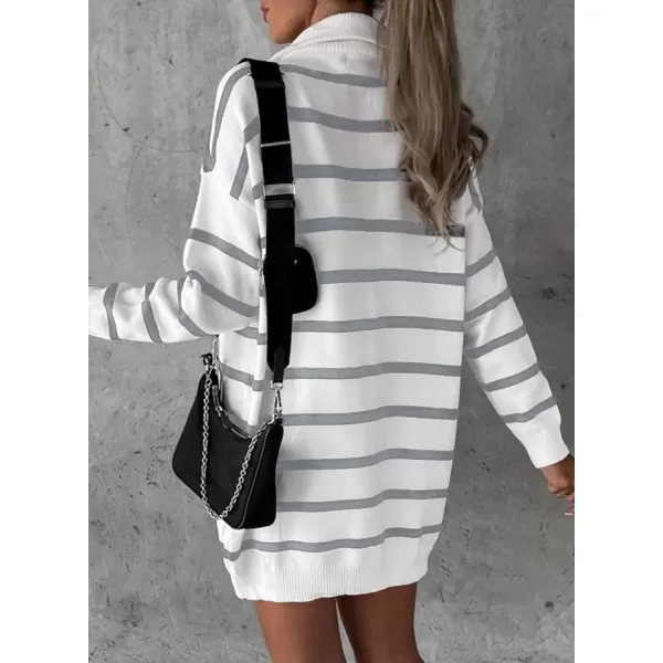 Sidefeel Womens 2024 Fall Sweater Dress Long Sleeve V Neck Striped Knit Bodycon Winter DressesGray1