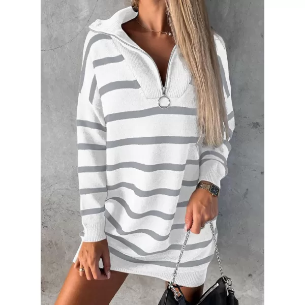 Sidefeel Womens 2024 Fall Sweater Dress Long Sleeve V Neck Striped Knit Bodycon Winter DressesGray1