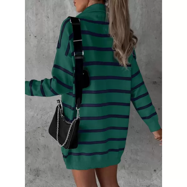 Sidefeel Womens 2024 Fall Sweater Dress Long Sleeve V Neck Striped Knit Bodycon Winter DressesGreen