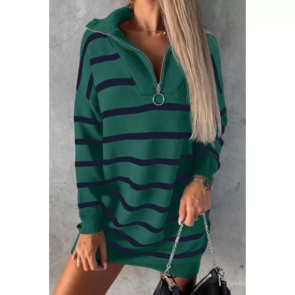 Sidefeel Womens 2024 Fall Sweater Dress Long Sleeve V Neck Striped Knit Bodycon Winter DressesGreen