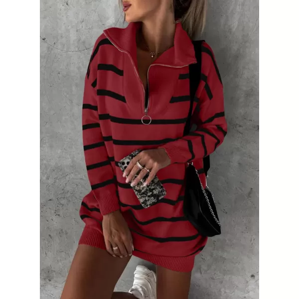 Sidefeel Womens 2024 Fall Sweater Dress Long Sleeve V Neck Striped Knit Bodycon Winter DressesRed