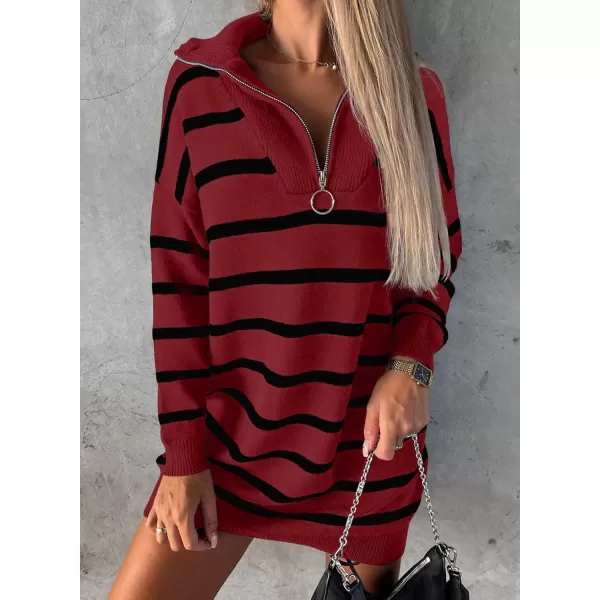 Sidefeel Womens 2024 Fall Sweater Dress Long Sleeve V Neck Striped Knit Bodycon Winter DressesRed