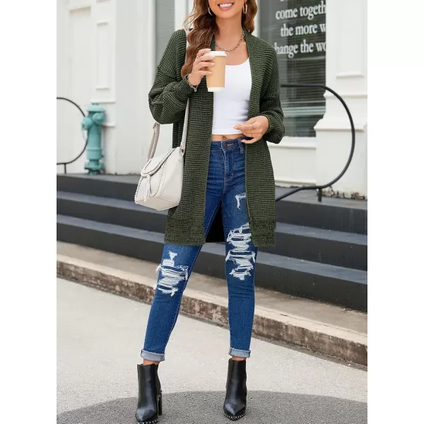 Sidefeel Womens 2024 Fall Winter Long Sleeve Open Front Cardigan Sweaters Oversized Checkered Chunky Knit Sweaters CoatArmy Green