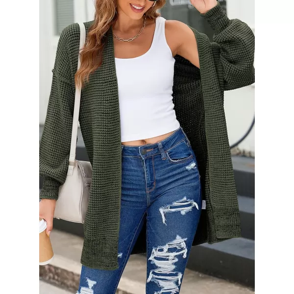 Sidefeel Womens 2024 Fall Winter Long Sleeve Open Front Cardigan Sweaters Oversized Checkered Chunky Knit Sweaters CoatArmy Green