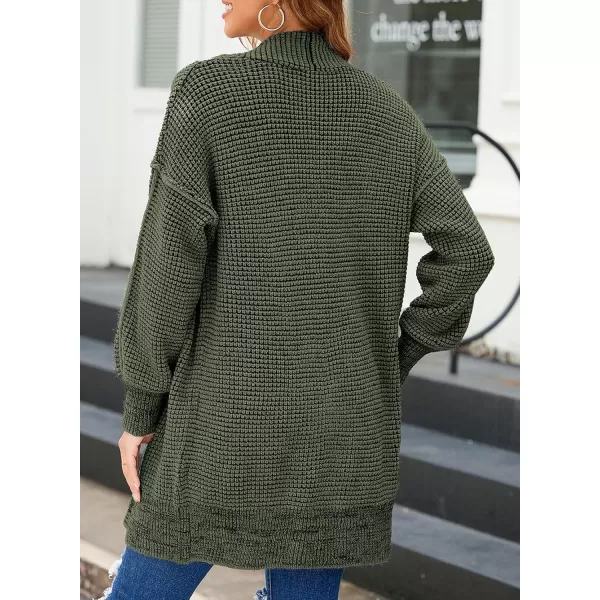 Sidefeel Womens 2024 Fall Winter Long Sleeve Open Front Cardigan Sweaters Oversized Checkered Chunky Knit Sweaters CoatArmy Green