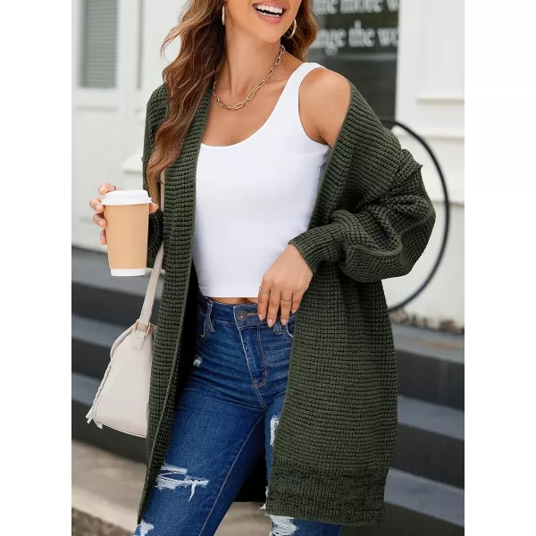 Sidefeel Womens 2024 Fall Winter Long Sleeve Open Front Cardigan Sweaters Oversized Checkered Chunky Knit Sweaters CoatArmy Green