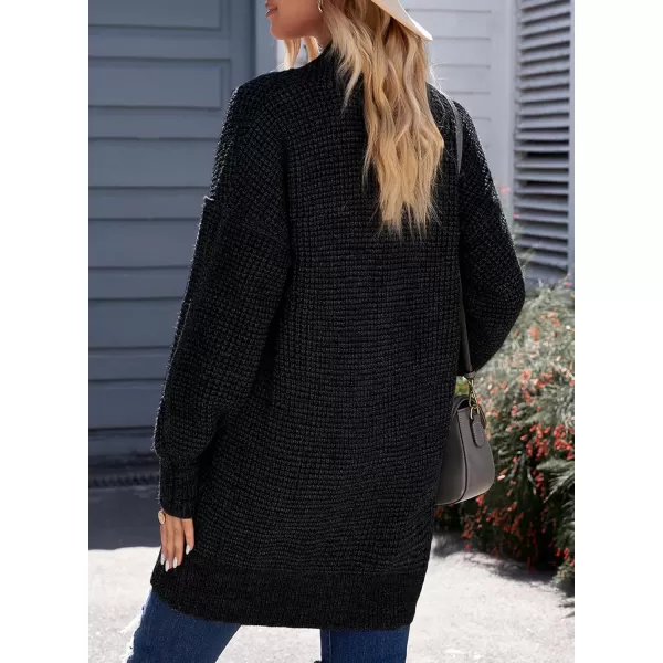 Sidefeel Womens 2024 Fall Winter Long Sleeve Open Front Cardigan Sweaters Oversized Checkered Chunky Knit Sweaters CoatBlack