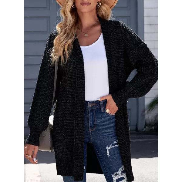 Sidefeel Womens 2024 Fall Winter Long Sleeve Open Front Cardigan Sweaters Oversized Checkered Chunky Knit Sweaters CoatBlack