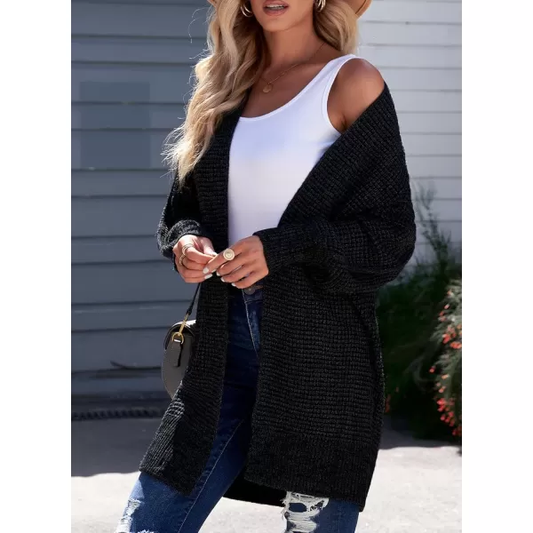 Sidefeel Womens 2024 Fall Winter Long Sleeve Open Front Cardigan Sweaters Oversized Checkered Chunky Knit Sweaters CoatBlack