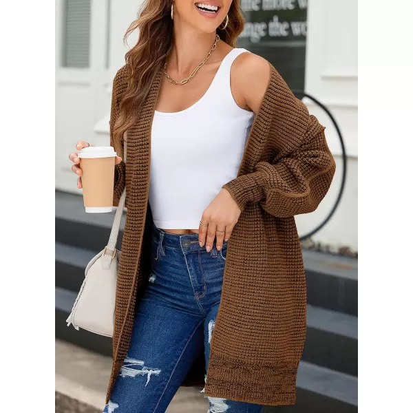 Sidefeel Womens 2024 Fall Winter Long Sleeve Open Front Cardigan Sweaters Oversized Checkered Chunky Knit Sweaters CoatBrown