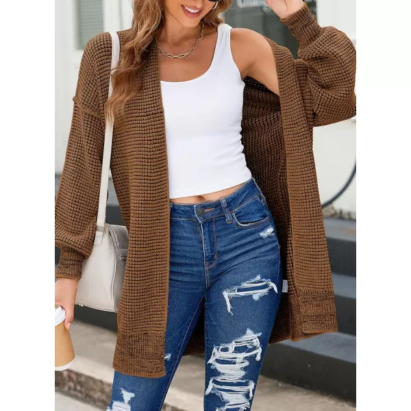 Sidefeel Womens 2024 Fall Winter Long Sleeve Open Front Cardigan Sweaters Oversized Checkered Chunky Knit Sweaters CoatBrown