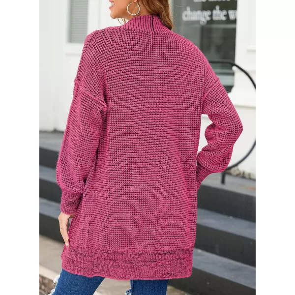 Sidefeel Womens 2024 Fall Winter Long Sleeve Open Front Cardigan Sweaters Oversized Checkered Chunky Knit Sweaters CoatHot Pink