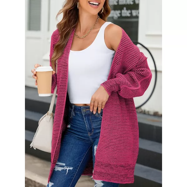 Sidefeel Womens 2024 Fall Winter Long Sleeve Open Front Cardigan Sweaters Oversized Checkered Chunky Knit Sweaters CoatHot Pink