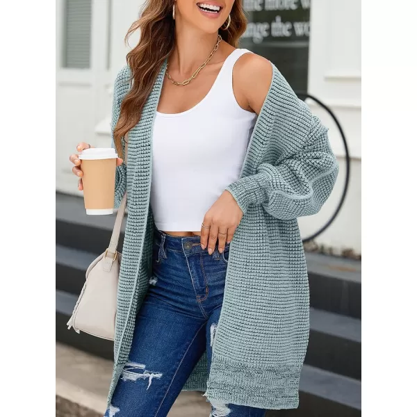 Sidefeel Womens 2024 Fall Winter Long Sleeve Open Front Cardigan Sweaters Oversized Checkered Chunky Knit Sweaters CoatLight Blue