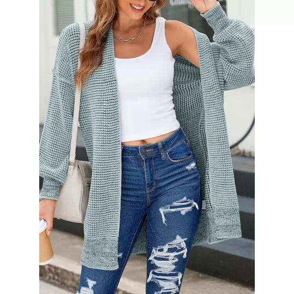 Sidefeel Womens 2024 Fall Winter Long Sleeve Open Front Cardigan Sweaters Oversized Checkered Chunky Knit Sweaters CoatLight Blue