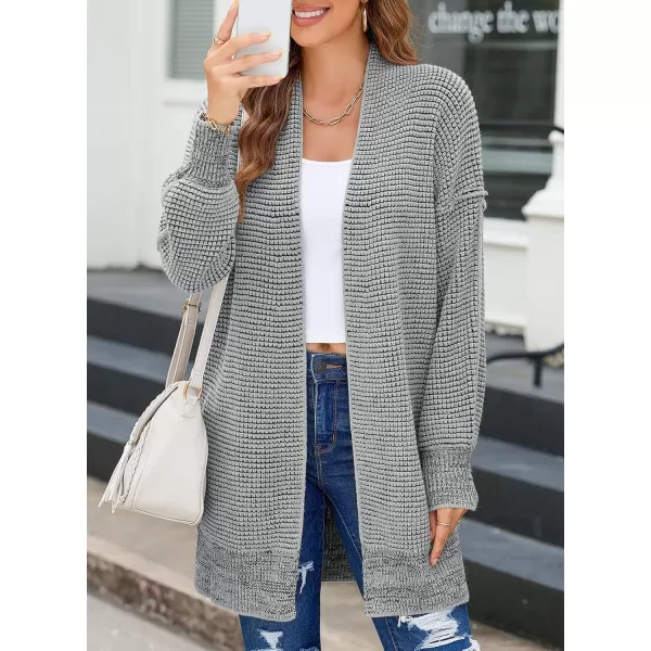 Sidefeel Womens 2024 Fall Winter Long Sleeve Open Front Cardigan Sweaters Oversized Checkered Chunky Knit Sweaters CoatMedium Gray