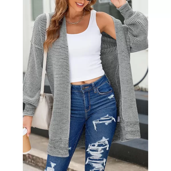 Sidefeel Womens 2024 Fall Winter Long Sleeve Open Front Cardigan Sweaters Oversized Checkered Chunky Knit Sweaters CoatMedium Gray