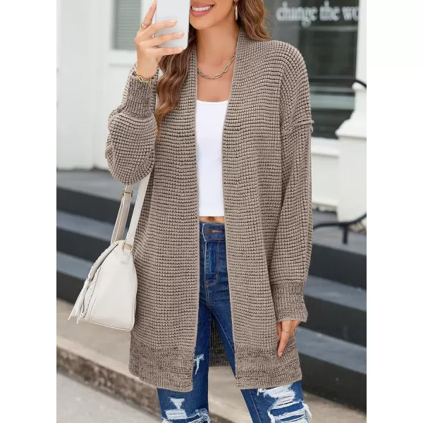 Sidefeel Womens 2024 Fall Winter Long Sleeve Open Front Cardigan Sweaters Oversized Checkered Chunky Knit Sweaters CoatMocha Brown