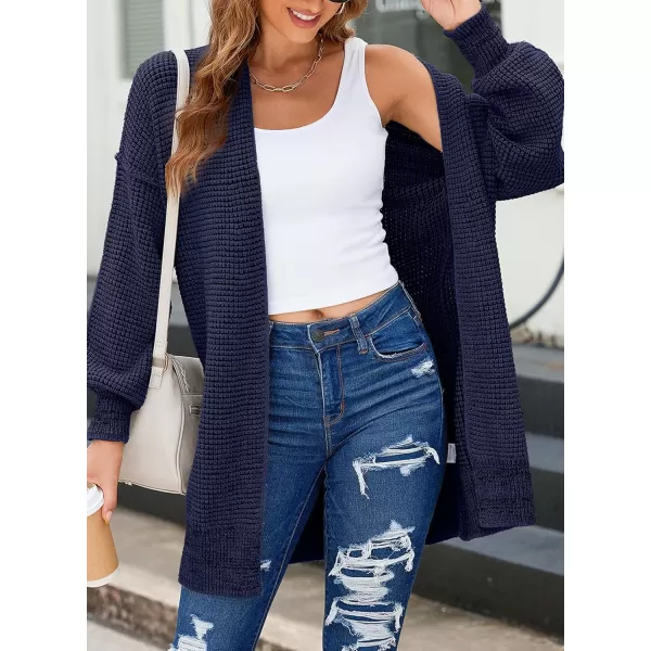 Sidefeel Womens 2024 Fall Winter Long Sleeve Open Front Cardigan Sweaters Oversized Checkered Chunky Knit Sweaters CoatNavy Blue