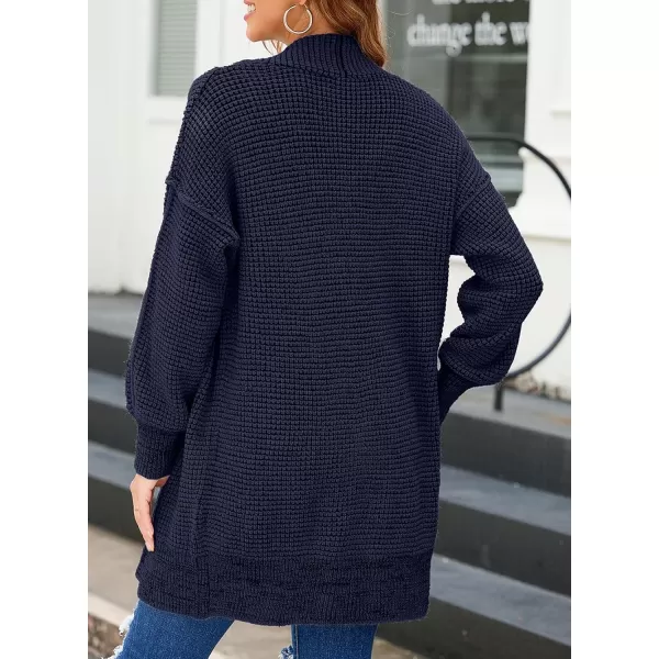 Sidefeel Womens 2024 Fall Winter Long Sleeve Open Front Cardigan Sweaters Oversized Checkered Chunky Knit Sweaters CoatNavy Blue