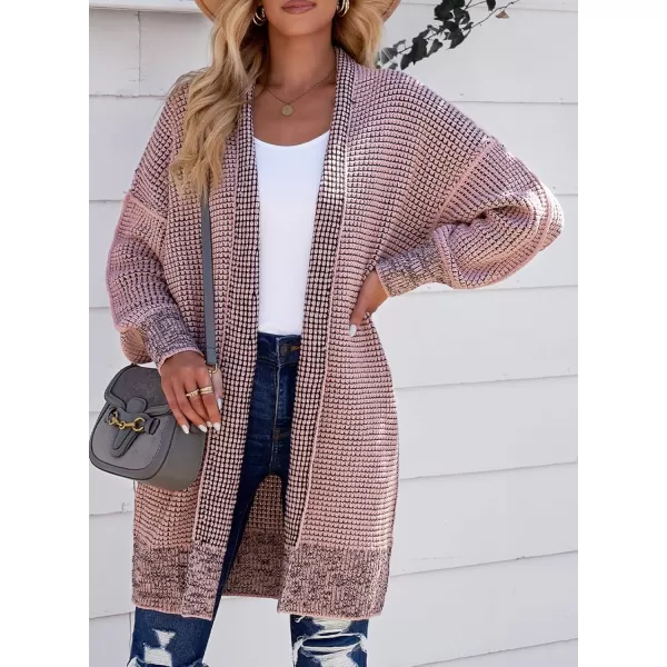 Sidefeel Womens 2024 Fall Winter Long Sleeve Open Front Cardigan Sweaters Oversized Checkered Chunky Knit Sweaters CoatPink