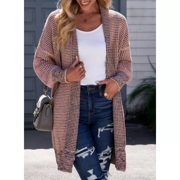 Sidefeel Womens 2024 Fall Winter Long Sleeve Open Front Cardigan Sweaters Oversized Checkered Chunky Knit Sweaters CoatPink