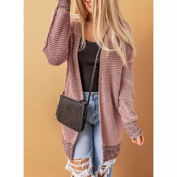 Sidefeel Womens 2024 Fall Winter Long Sleeve Open Front Cardigan Sweaters Oversized Checkered Chunky Knit Sweaters CoatPink