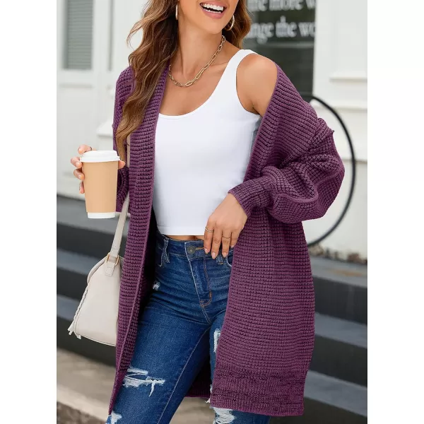 Sidefeel Womens 2024 Fall Winter Long Sleeve Open Front Cardigan Sweaters Oversized Checkered Chunky Knit Sweaters CoatPurple