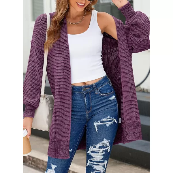 Sidefeel Womens 2024 Fall Winter Long Sleeve Open Front Cardigan Sweaters Oversized Checkered Chunky Knit Sweaters CoatPurple