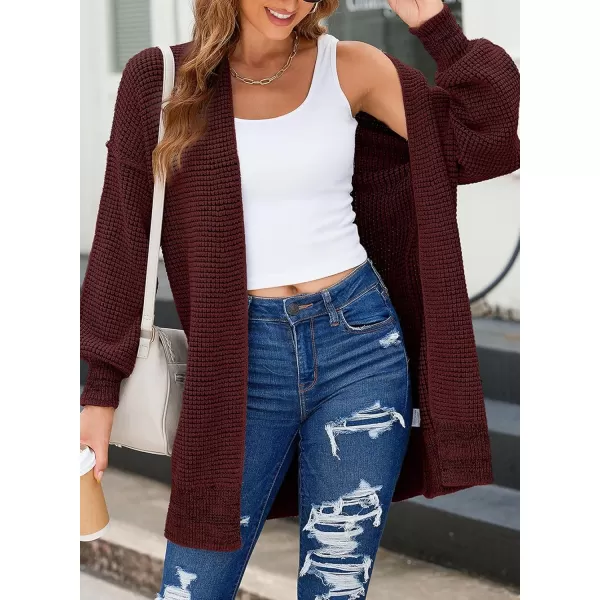 Sidefeel Womens 2024 Fall Winter Long Sleeve Open Front Cardigan Sweaters Oversized Checkered Chunky Knit Sweaters CoatRed