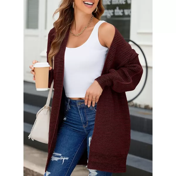 Sidefeel Womens 2024 Fall Winter Long Sleeve Open Front Cardigan Sweaters Oversized Checkered Chunky Knit Sweaters CoatRed