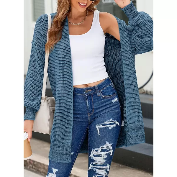 Sidefeel Womens 2024 Fall Winter Long Sleeve Open Front Cardigan Sweaters Oversized Checkered Chunky Knit Sweaters CoatSky Blue