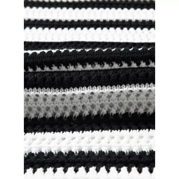 Sidefeel Womens 2024 Summer Sexy Hollow Out Crochet Dresses Casual Striped Crewneck Sleeveless Sundress Bodycon Mini DressBlack Stripe